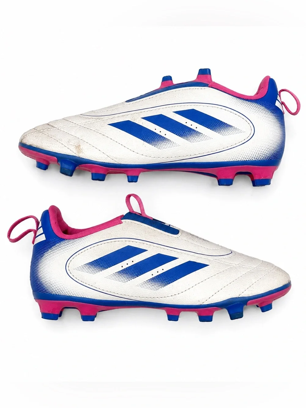 Adidas Kids Soccer Cleats Youth Goletto IX Size 1.5 White Blue Pink Slip On